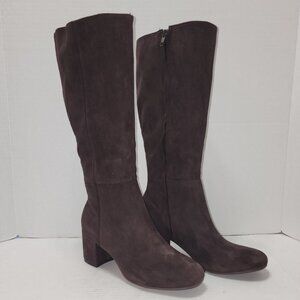 New Time and Tru Faux Suede Tall Block Heel Boots - Chocolate - Size 8
